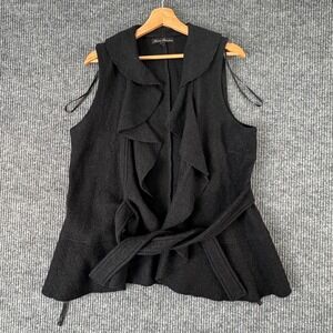 VTG Marisa Christina Womens L Black Wool Blend Ruffle Vest Romantic Goth Witchy